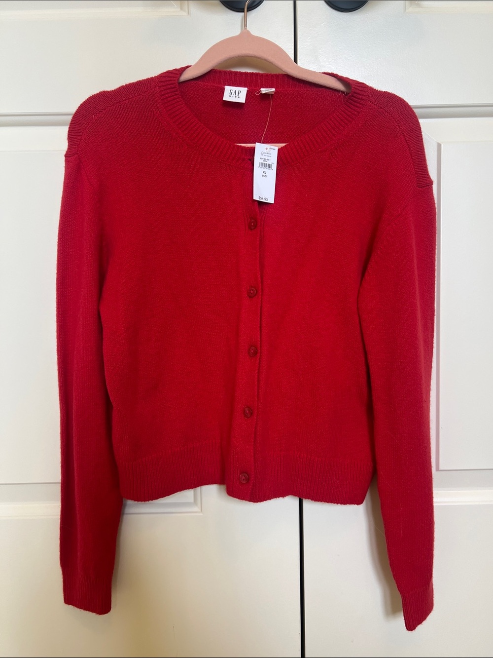 GAP Bright Red Crewneck Button-Front Cardigan